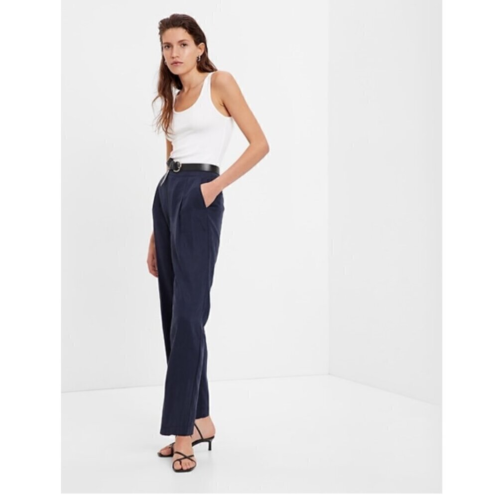 GAP SoftSuit High Rise Wide Leg Tencel Pants Navy Blue Size 16 RT$90 #404698 NEW